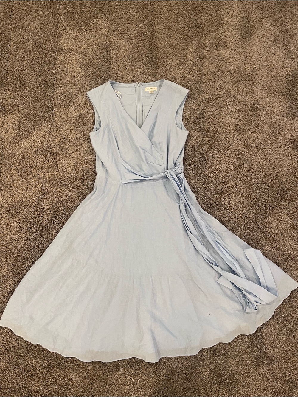 Calvin Klein Pale Blue Sleeveless Wrap Midi Dress